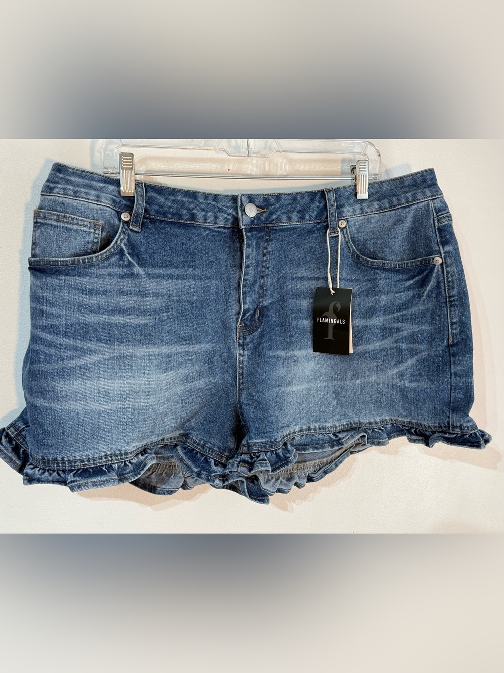 Flamingals Blue Ruffle Hem Denim Shorts size 3XL new with tags